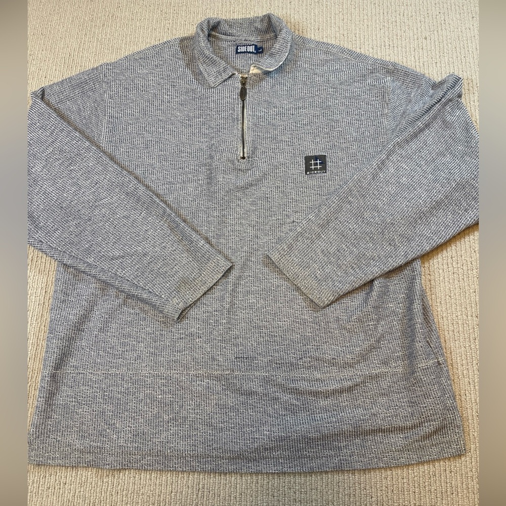 Vintage Sideout Sweater Mens Large Woven Navy Striped Pullover 1/4 Zip 90s
